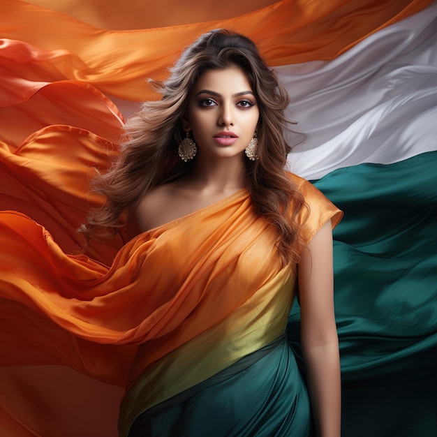Indyjska piękna dziewczyna owinięta w indyjską tkaninę na ciemnym tle