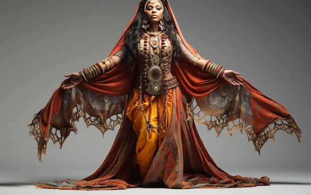 Indyjska sukienka kulturowa w pełnej długości na BIAŁYM tle