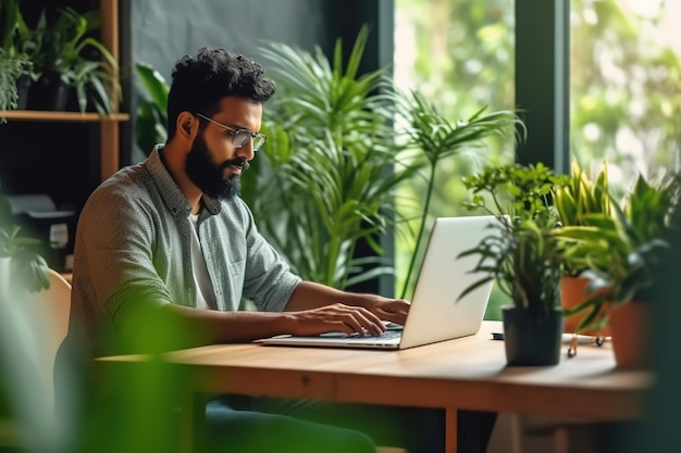 indyjski biznesmen pracujący na laptopie w domowym biurze lub pracujący w domu koncepcja pracy zdalnej