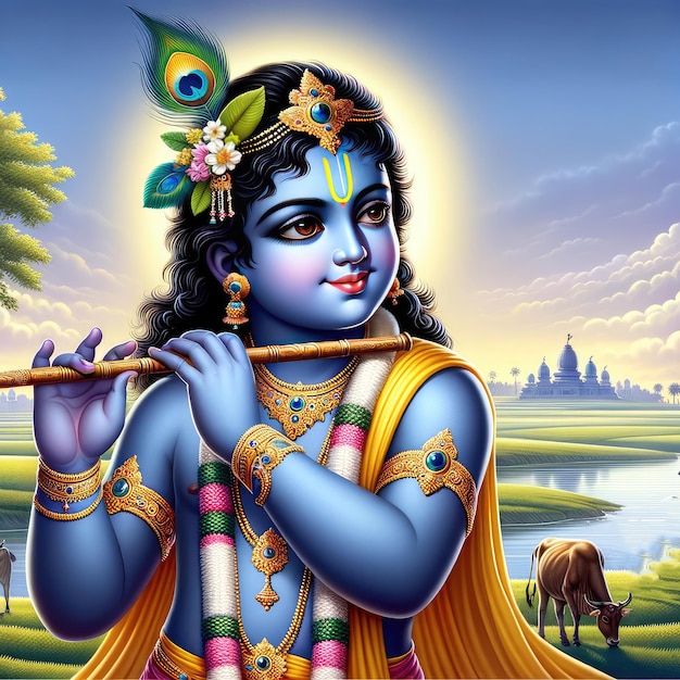 Zdjęcie indyjski bóg lord krishna piękny realistyczny portret design hd