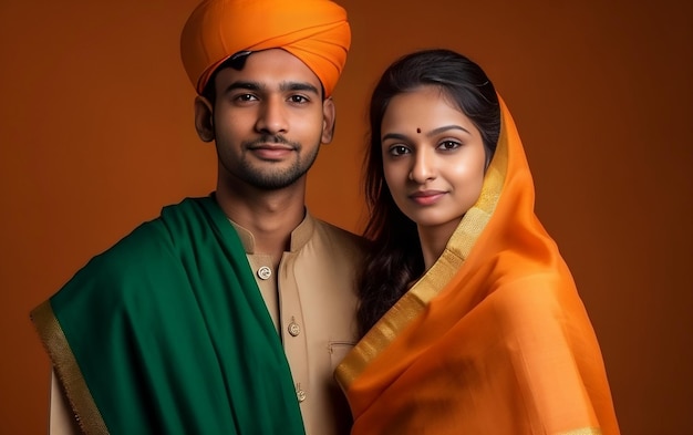 Indyjski Dzień Niepodległości Para z różnych religii w studiu portretowym