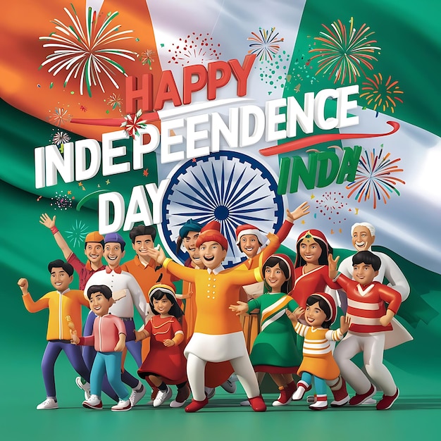 Zdjęcie indyjski dzień niepodległości tło płaska ilustracja