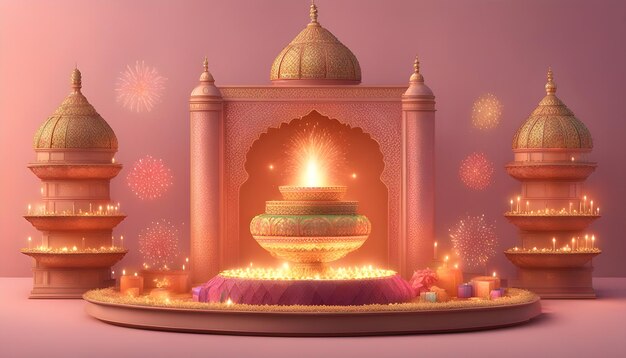 Zdjęcie indyjski festiwal diwali z fajerwerkami i światłami