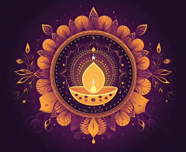 Indyjski festiwal Happy Diwali świąteczny projekt indyjskiego Rangoli i wiszącej lampy naftowej diya
