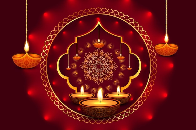 Indyjski festiwal świateł Szczęśliwe święto Diwali Tło Uroczystość Diwali Projekt kartki powitalnej