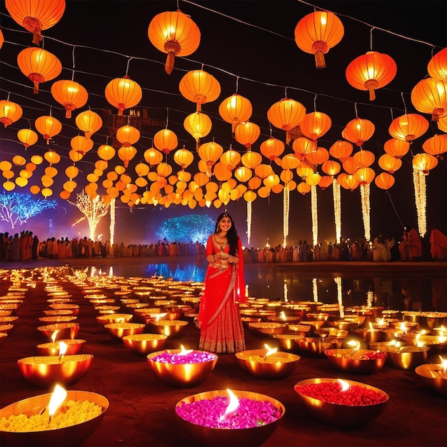 Indyjski festiwal świateł zagłębia się w tętniące życiem uroczystości i magię generowaną przez Ai
