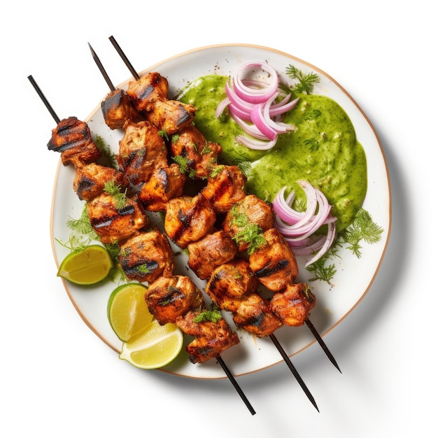 Indyjski kebab tikka z kurczaka marynowany w przyprawach i jogurcie, pieczony w piecu tandoor