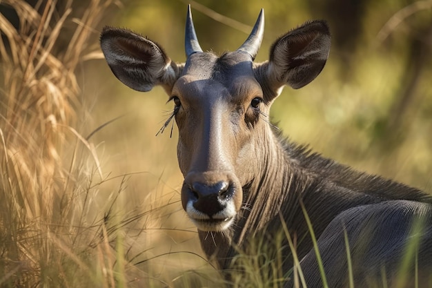 Indyjski las z bliska stojącego mężczyzny nilgai