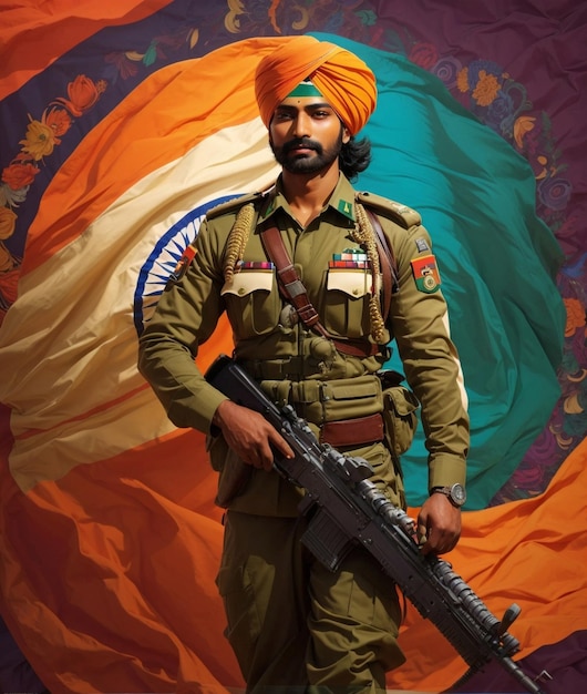 Zdjęcie indyjski żołnierz sikh szczęśliwy dzień republiki indii