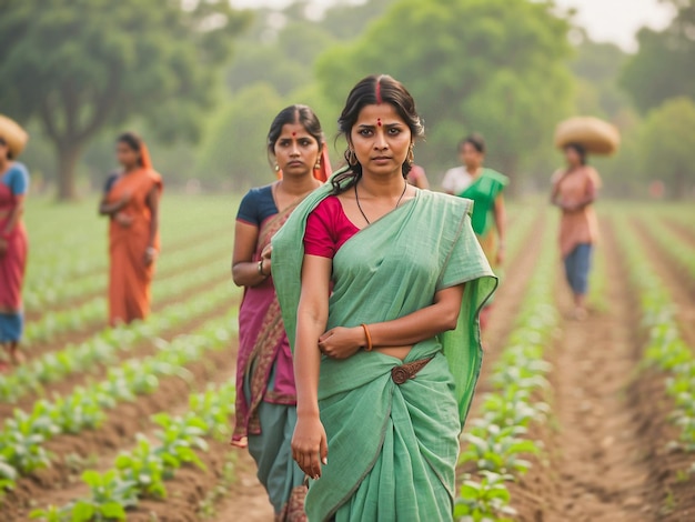 Zdjęcie indyjskie kobiety rolnicze na polu izolowane