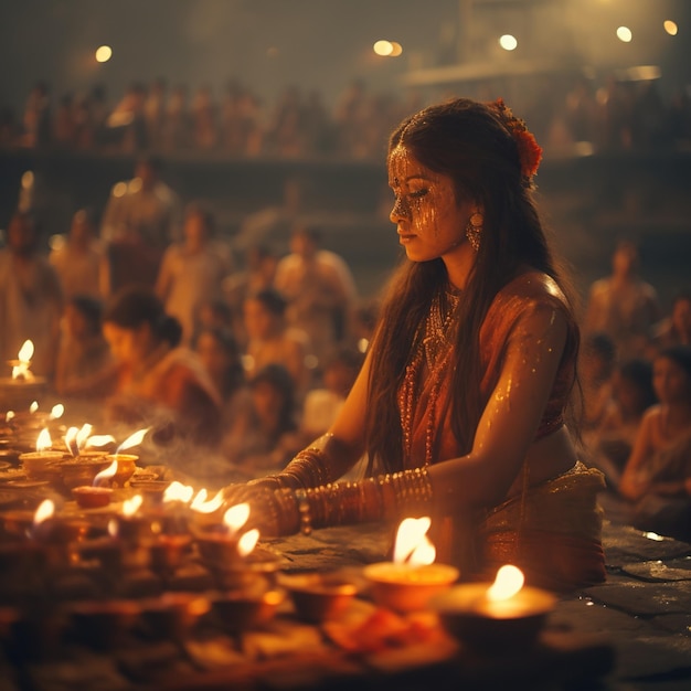 Indyjskie kobiety świętujące hinduistyczne święto stworzone za pomocą Generative AI