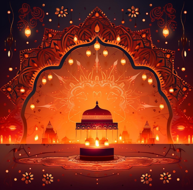 Indyjskie lampy Diwali Szczęśliwy projekt karty DiwaliIndyjski festiwal Kartka z pozdrowieniami plakat ulotki tło