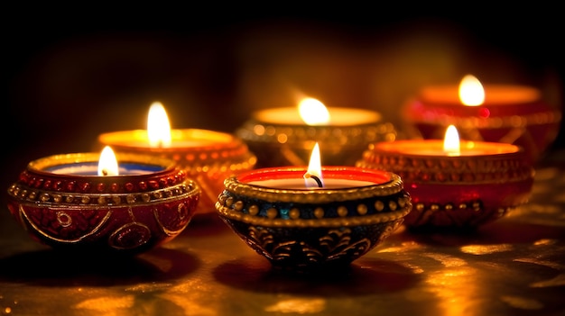 Indyjskie święto Diwali Navratri świętowanie pionowe zdjęcie przez oświetlenie kolorowych lamp Diya