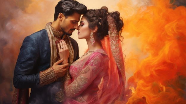 Indyjskie wesele Panna młoda i pan młody w pięknych kolorach