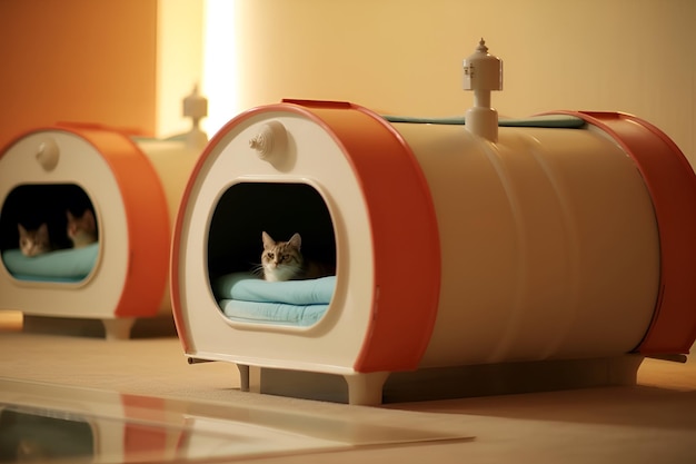 Indywidualny dom dla kotów, hotel dla zwierząt, usługa vip, wygenerowana przez sztuczną inteligencję