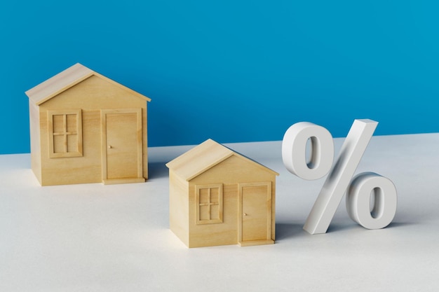 Zdjęcie inflacja 3d na rynku mieszkaniowym i rosnący obraz koncepcyjny stóp procentowych powodujący spadek sprzedaży mieszkań