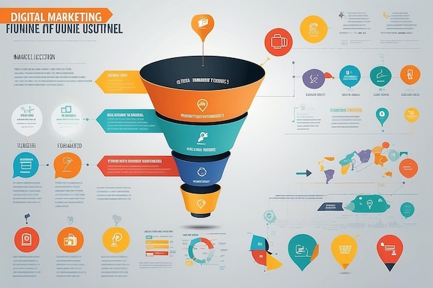 Infografika cyfrowego kanału marketingowego przyciąga nowych klientów za pomocą strategii marketingowych