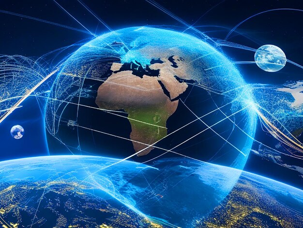 informacje przez linie technologiczne biegnące po całym świecie z Internetu