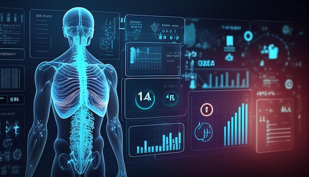 Informatyka medyczna i analiza opieki zdrowotnej Ilustracja koncepcyjna AI Generative