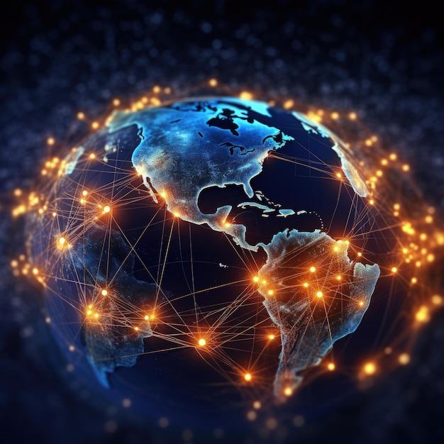 Innowacyjna technologia komunikacji Koncepcja globalnie połączonego świata Sieć przetwarzania w chmurze łącząca się za pośrednictwem telekomunikacji Sieć społecznościowa Społeczność online Generacyjna sztuczna inteligencja