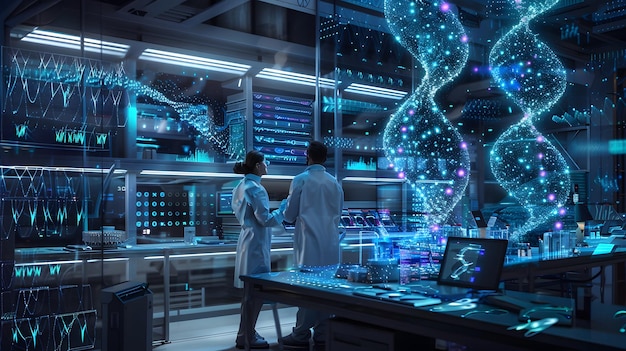 Innowacyjne laboratorium biotechnologiczne z interaktywnymi cyfrowymi sekwencjami genomu i holograficznymi modelami komórkowymi rozwijającymi styl badań biotechnologicznych
