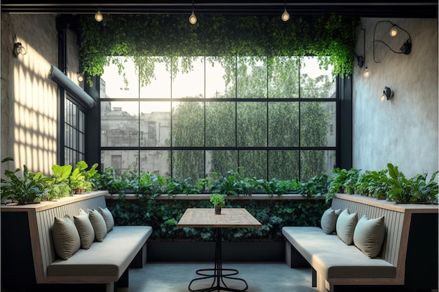 Inside Garden Pub Restaurant Projekt wnętrza eko-zielonego baru Generative AI