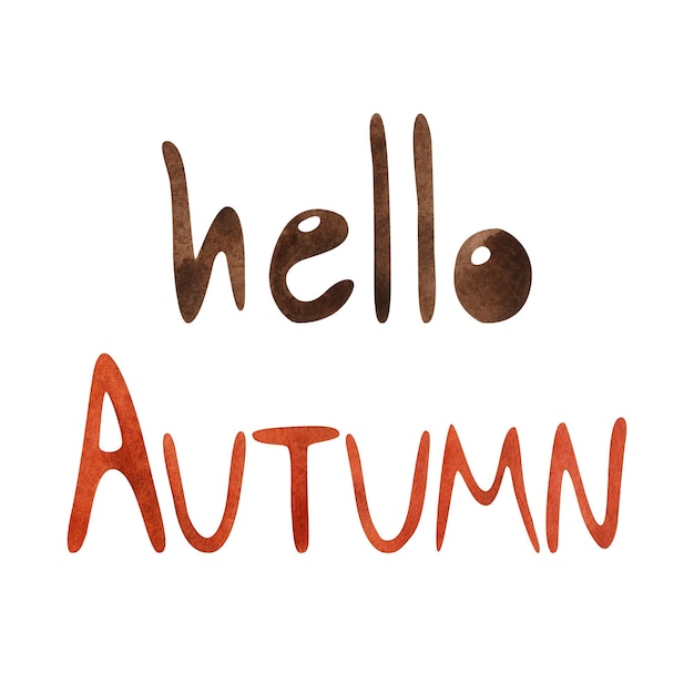 Inskrypcja Hello Autumn ilustracja akwarelowa