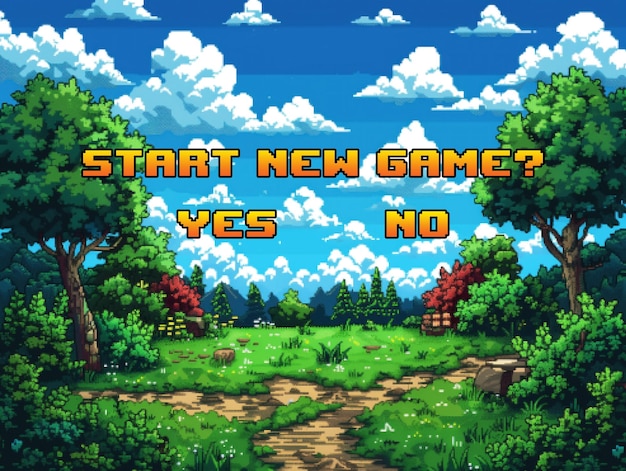 Zdjęcie inskrypcja rozpocznij nową grę tak nie w stylu starej gry wideo