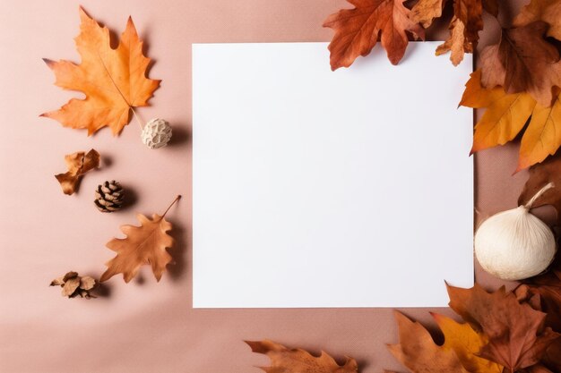 Zdjęcie inspiracja jesienna ujmujące puste płótno z przytulnym dekorem obejmującym esencję jesieni