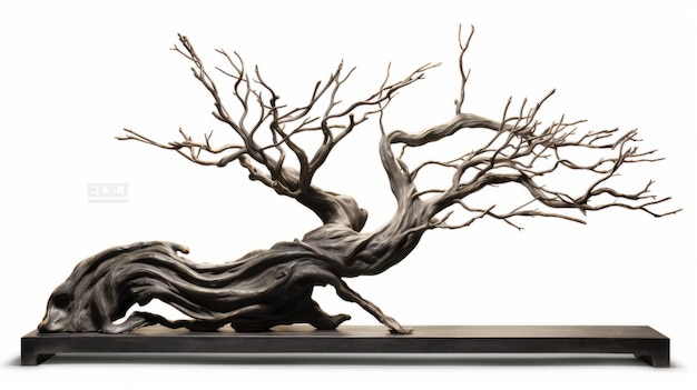 Inspirowana Zen inspirowana metalową rzeźbą drzewa na stojaku z ceramiki z ciemnego brązu