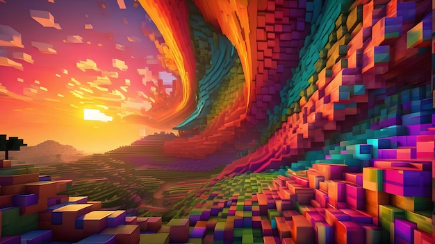inspirowany Minecraft kolorowy tornado Minecraft tekstura świat Kocka krajobraz ilustracja tło