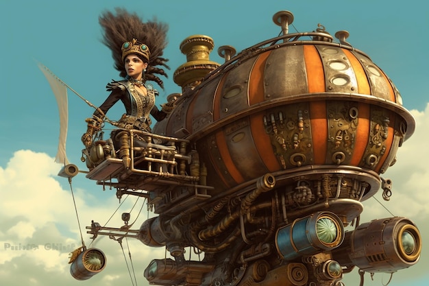 inspirowany steampunkiem awatar obsługujący fantastyczną sztuczną inteligencję