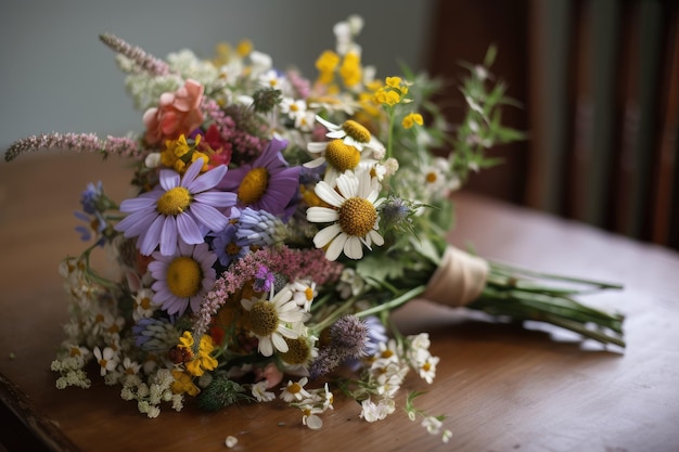 Inspirowany stylem vintage bukiet kwitnących polnych kwiatów