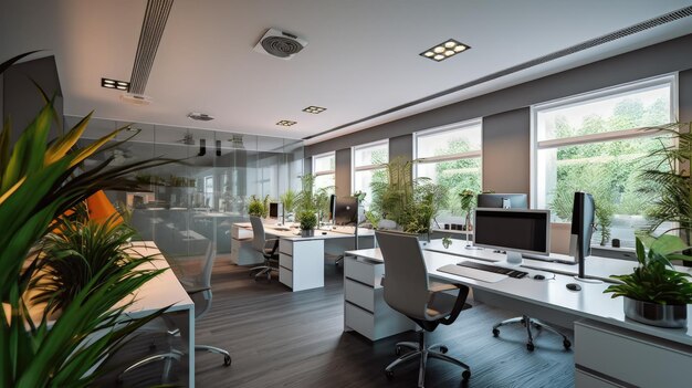 Inspirujący projekt wnętrz biurowych Współczesny styl Biuro korporacyjne o minimalistycznej architekturze Generative AI AIG 31
