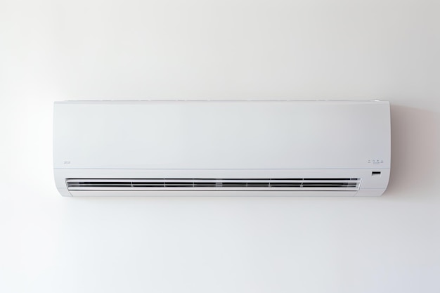 Instalacja białego klimatyzatora na tle białej ściany Jest to elektryczne urządzenie domowe używane do chłodzenia, szczególnie w gorącym klimacie w sezonie letnim