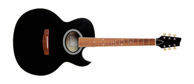 Instrument muzyczny Czarna cutaway gitara akustyczna z widokiem z przodu bez strun Izolowana