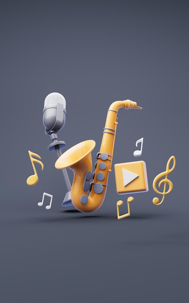 Instrumenty muzyczne w stylu kreskówki 3D renderowanie 3D ilustracja