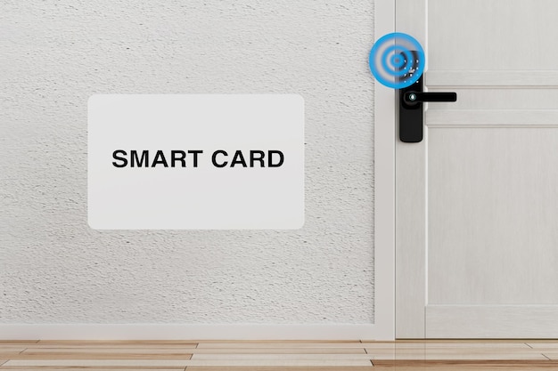 Inteligente Biometric Smart Door Lock z cyfrową klawiaturą i kluczem Smart Card 3d Rendering