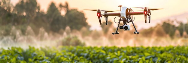 Zdjęcie inteligentna scena rolnictwa z czujnikami i dronami monitorującymi zdrowie upraw i poziomy nawadniania w