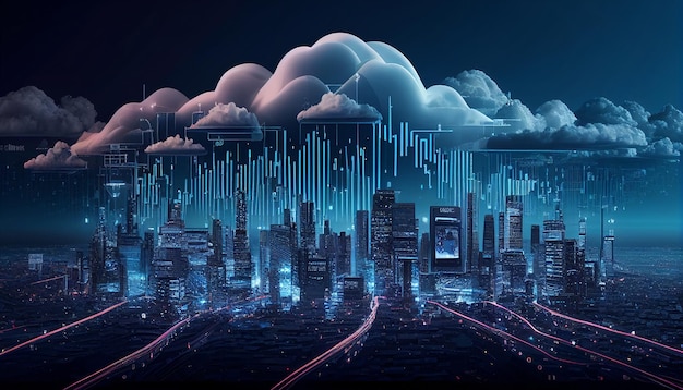 Inteligentne miasto cloud computing transparent tło Generative AI