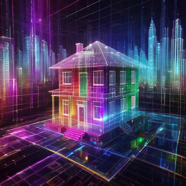 Inteligentny dom planowany za pomocą Internetu rzeczy połączony online z technologią informacyjną