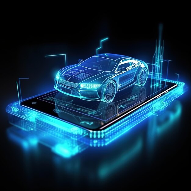 Inteligentny futurystyczny hologram samochodowy HUD UI Abstrakcyjna wirtualna graficzna dotykowa interfejs użytkownika Generative AI