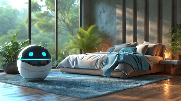 Zdjęcie inteligentny robot zarządzający komfortem sypialni dzięki kontroli powietrza i temperatury