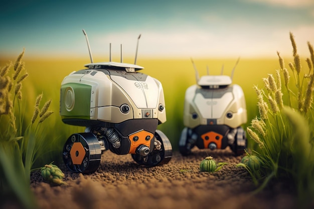 Inteligentny rolnik-robot obserwuje i sprawdza wzrost roślin Technologia rolnictwa Utworzono Generative Ai
