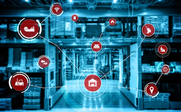 Zdjęcie inteligentny system zarządzania magazynem z innowacyjną technologią internetu rzeczy