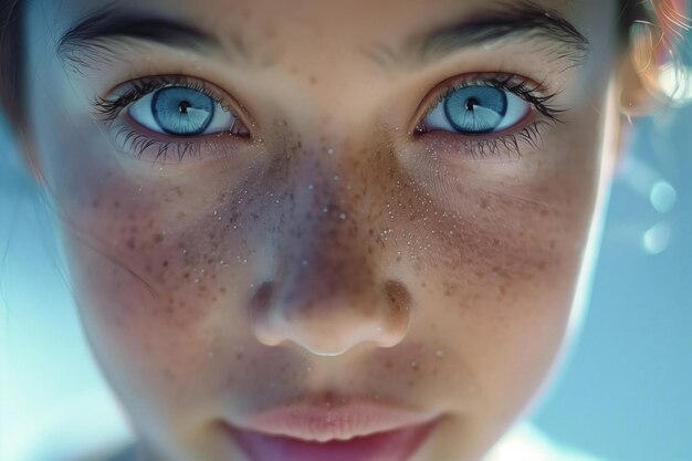 Intensywne spojrzenie młodej dziewczyny z niebieskimi oczami