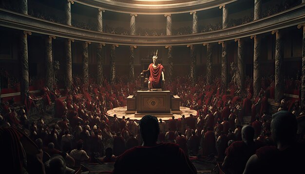 intensywny i dramatyczny obraz przedstawiający moment Cezara