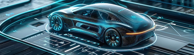 Interfejs analizy cyfrowej przedstawiający projekt i technologię koncepcji samochodu elektrycznego