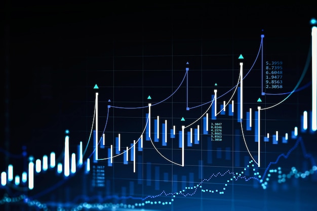 Interfejs giełdy i wykresu finansowego na ciemnoniebieskim