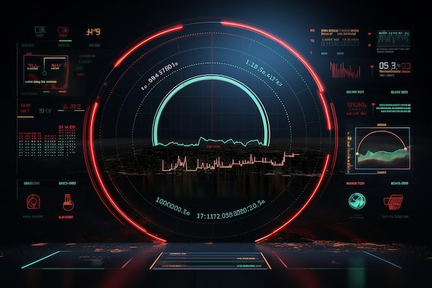 Interfejs użytkownika futurystycznego wykresu rynku cyfrowego finansów ze diagramem Koncepcja graficzna technologii hud